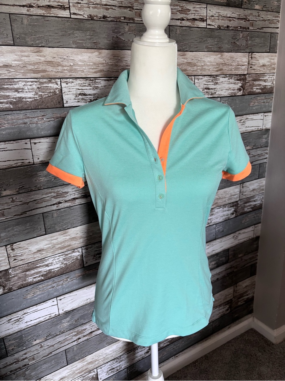 Nike Golf Dri-Fit Tour Performance Polo T-Shirt Mint Green Cyan/Orange Size S